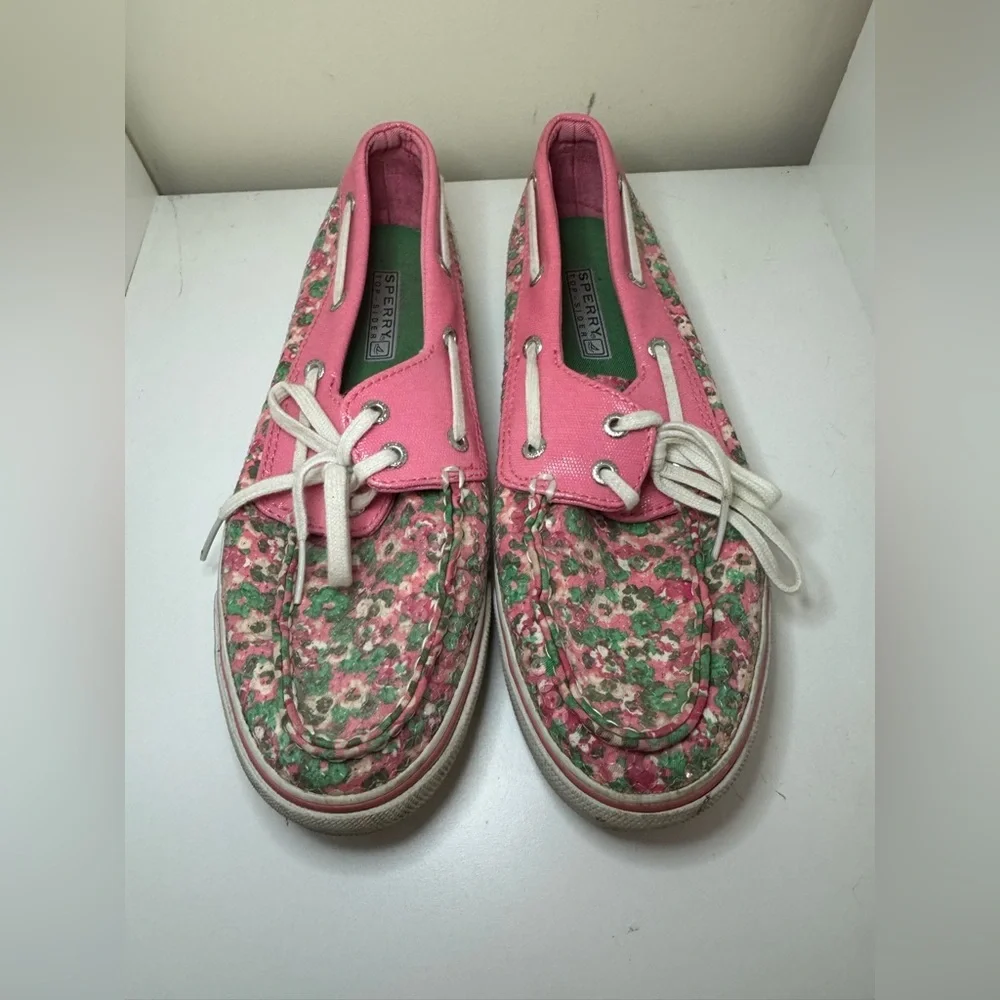 Sperry Shoes women’s size 7.5 Sequin Floral Pink Green